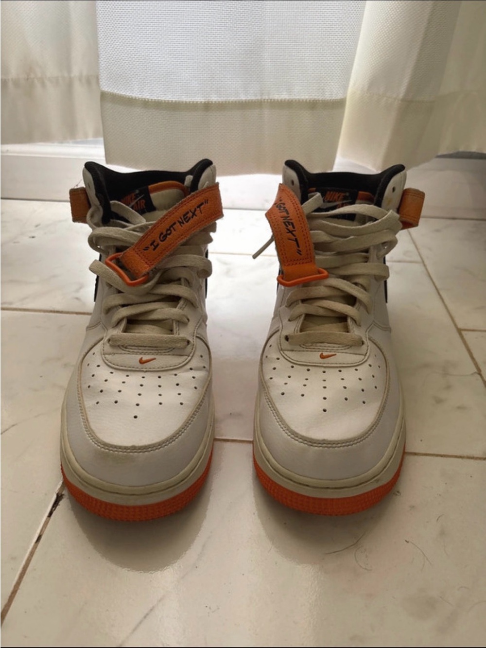 Nike Kids Cream and Orange High-Top Sneakers